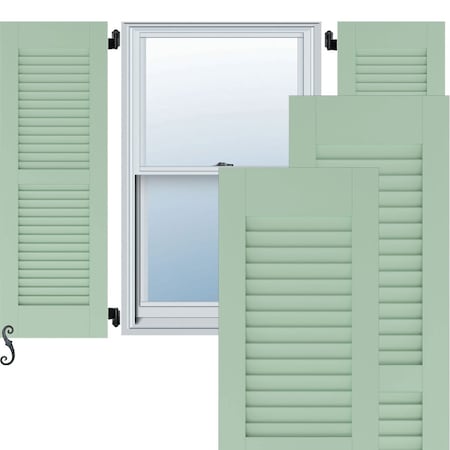 15W X 44H Americraft Two Equal Louver Exterior Real Wood Shutters, Seaglass